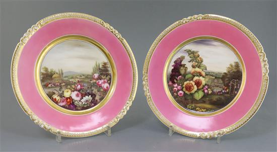 A rare pair of Rockingham porcelain cabinet plates, c.1826-30, D. 24cm
